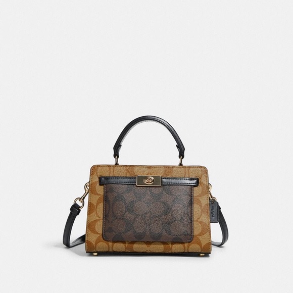 Coach Mini Lane Top Handle In Blocked Signature Canvas - Picture 1 of 5